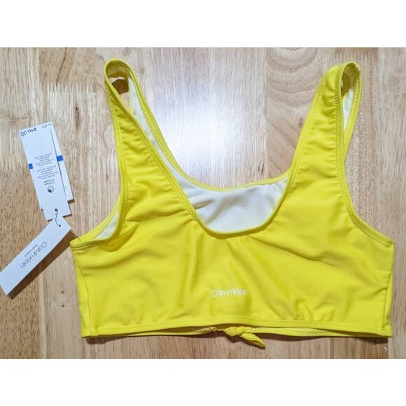 CALVIN KLEIN Big Girls Foil-Print Logo Yellow Swim Top UV Protection, XL - Picture 3 of 6